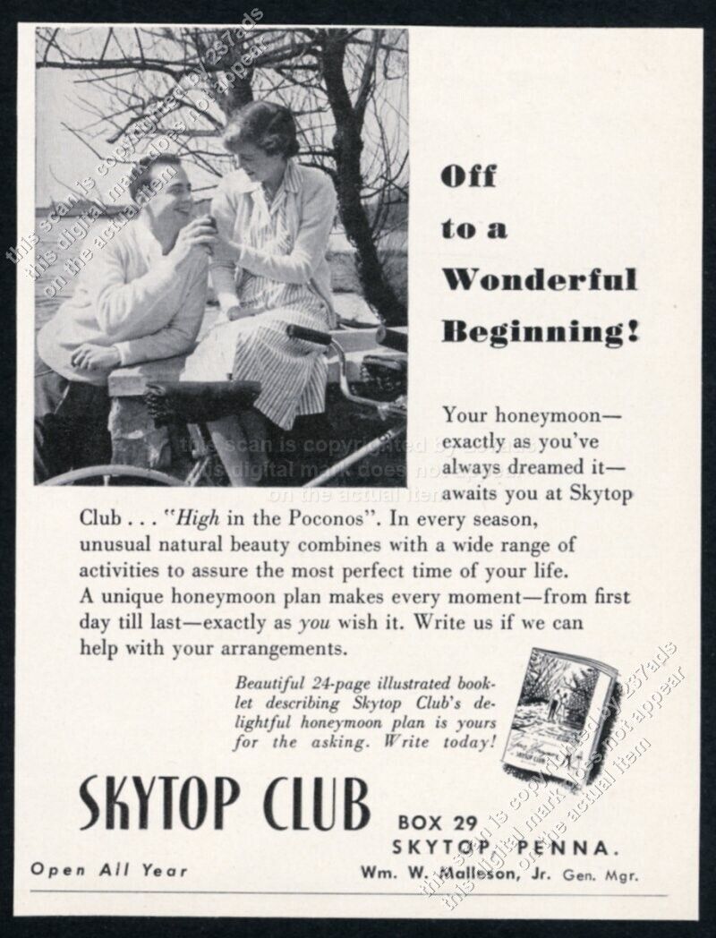 1958 Skytop Club resort Poconos photo honeymoon theme vintage travel print ad