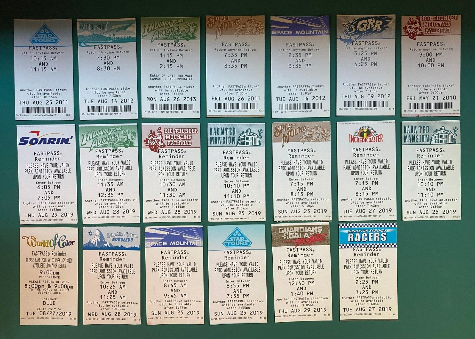 Disneyland FastPass & Reminders - Lot of 20 - Original Tickets - Splash Mountain