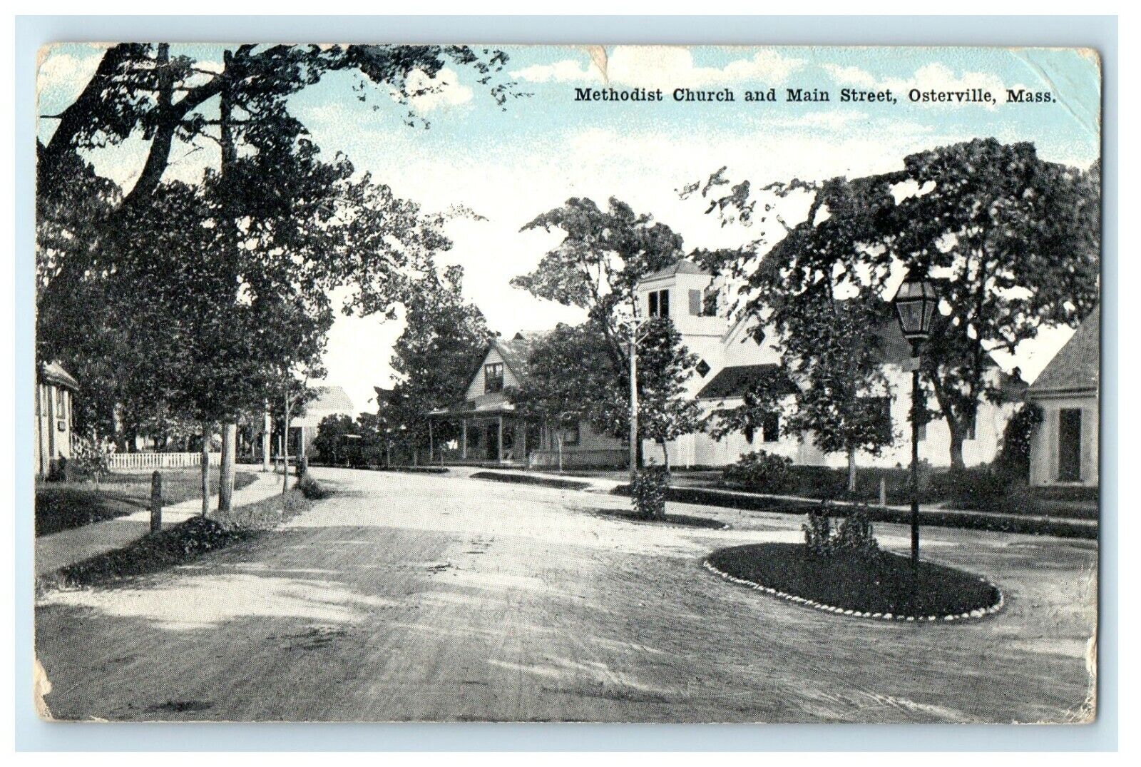c1921 Methodist Church and Main Street, Osterville, Massachusetts MA Postcard