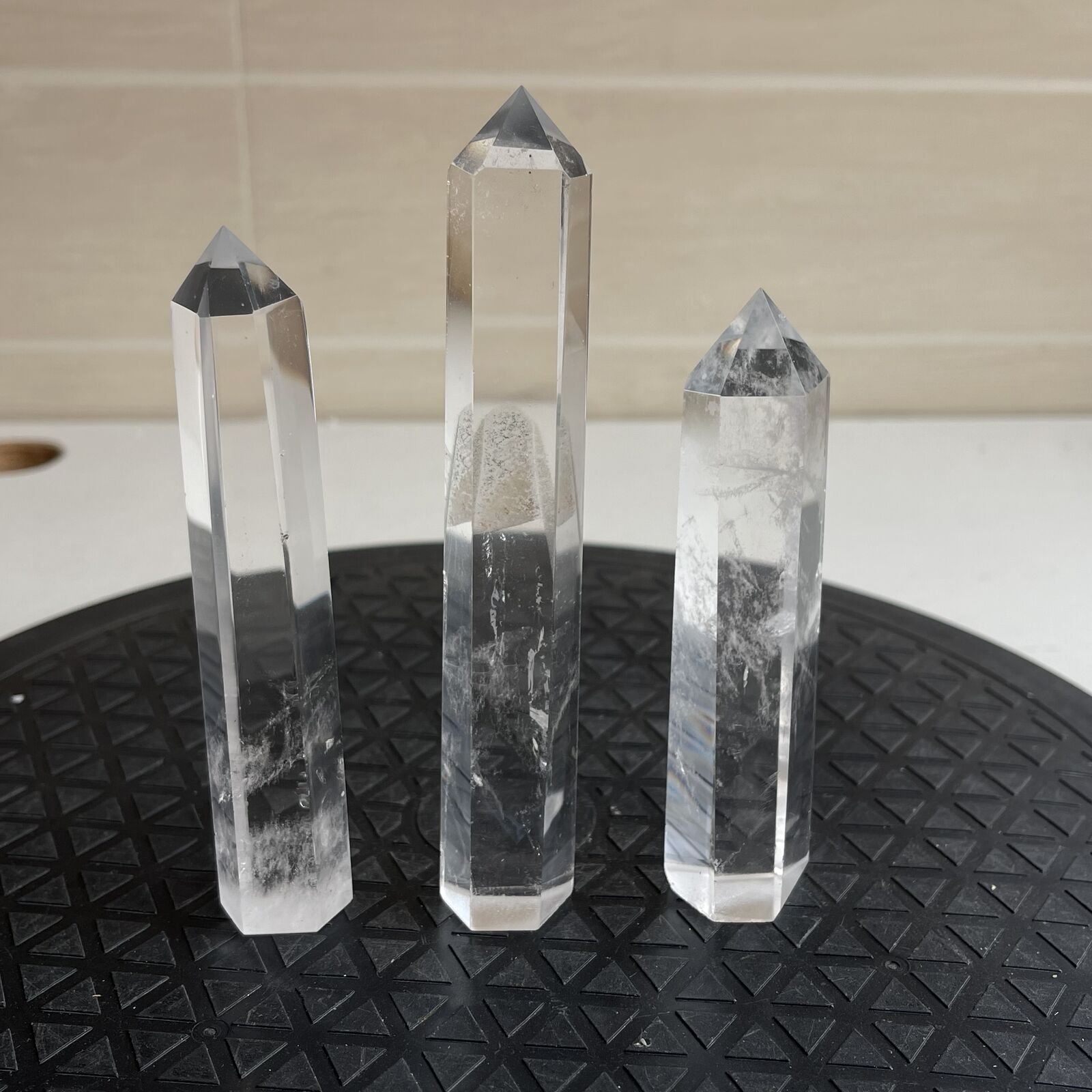 3pcs Natural Clear Quartz Obelisk Crystal Wand Point Healing G142