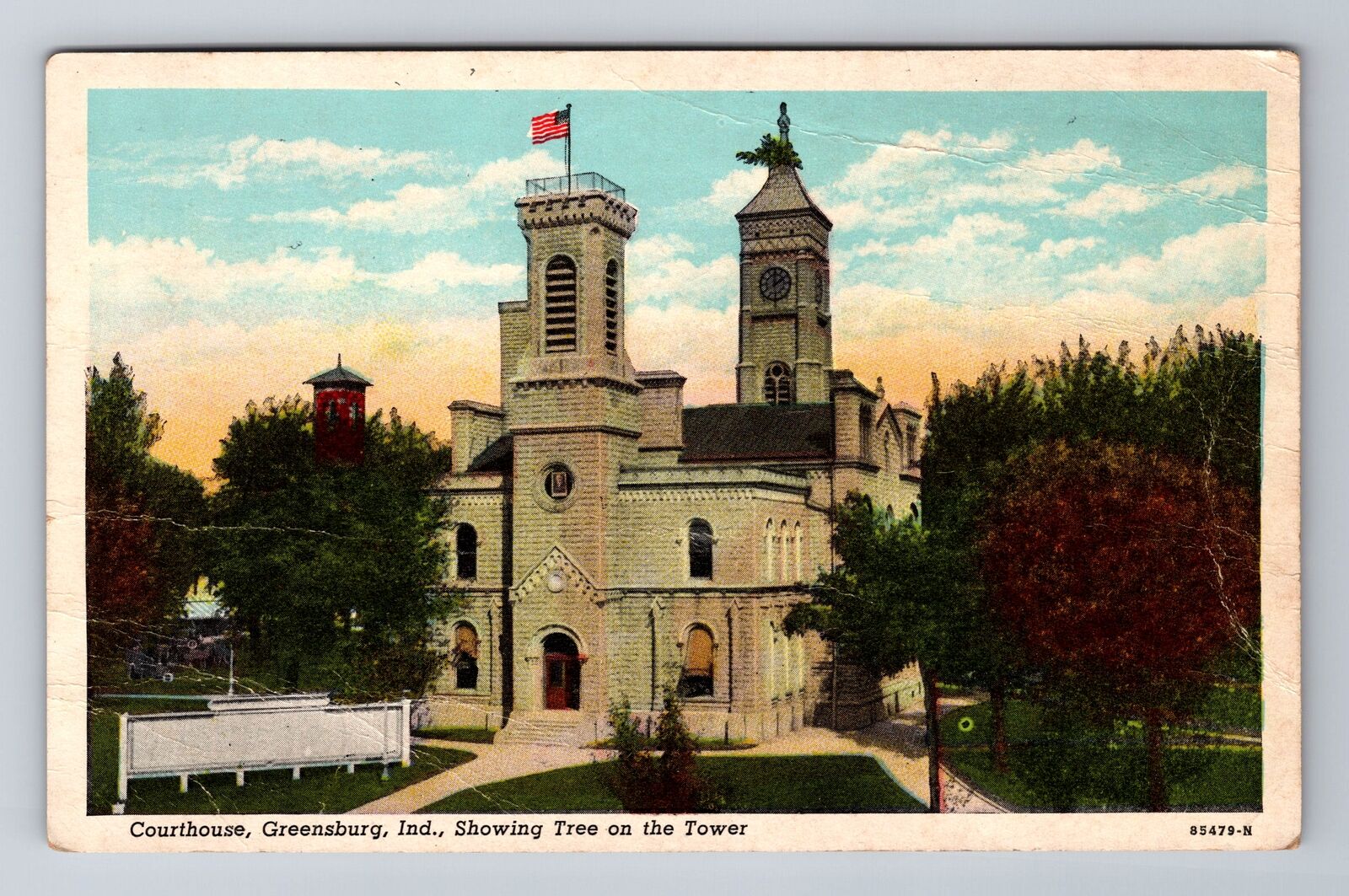 Greensburg IN-Indiana, Courthouse, Antique, Vintage Souvenir Postcard