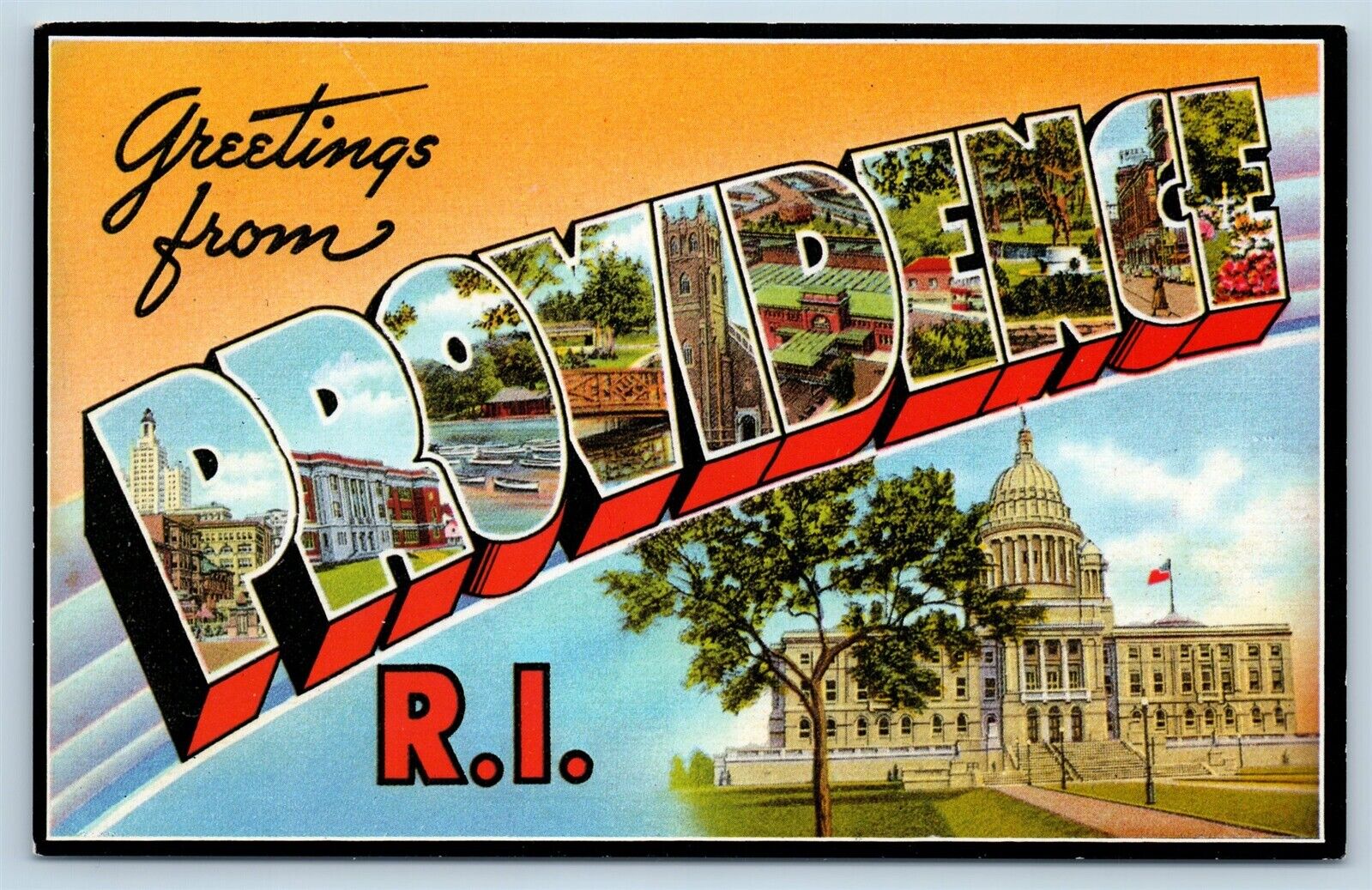 Postcard RI Large Letter Greetings From Providence Rhode Island Vintage P7