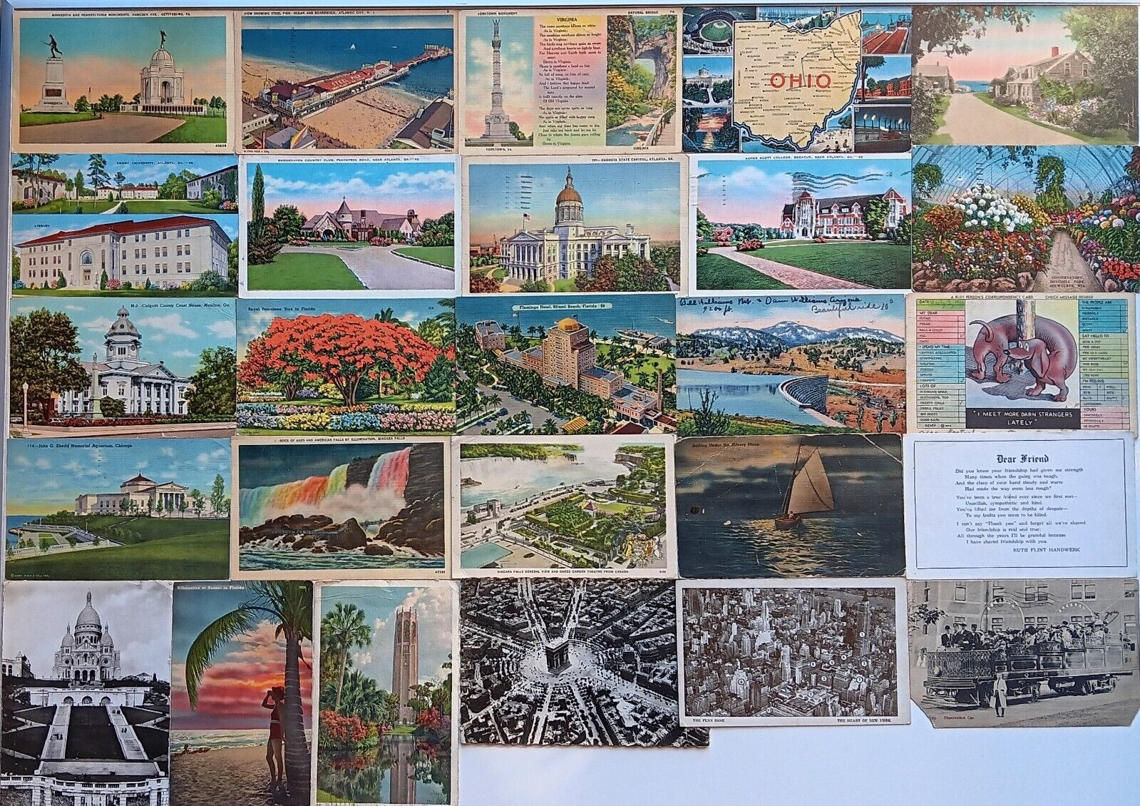 25 Antique Vtg 1940s Postcards Canada, RPPC Real Picture Paris France, US Lot 82