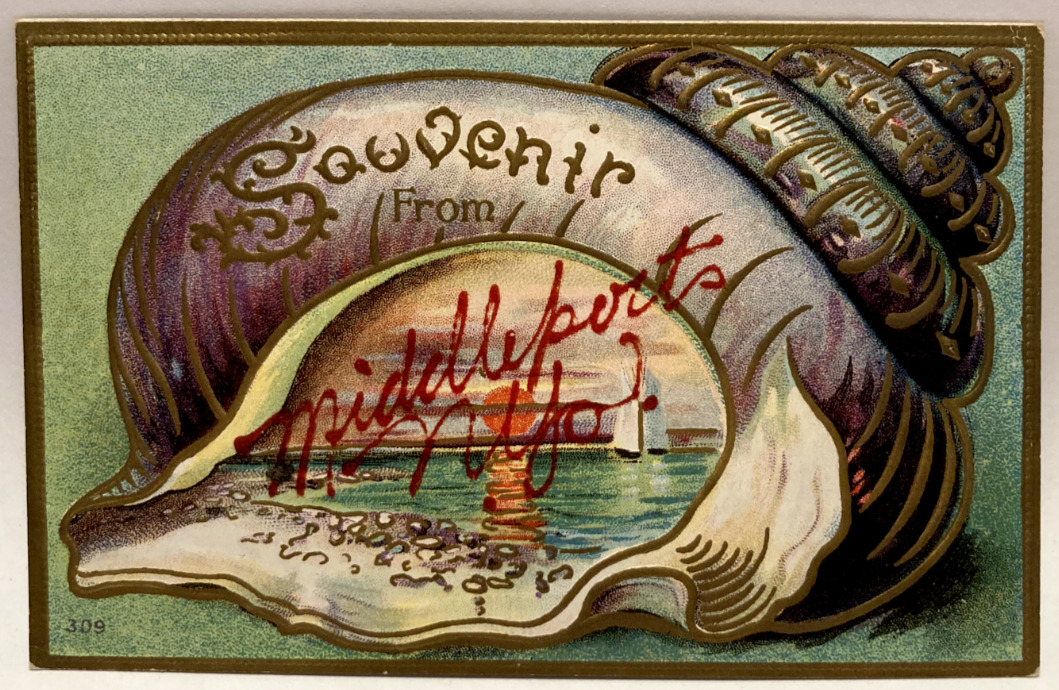 Souvenir From Middleport, New York, Seashell, Sail Boat, NY Vintage Postcard