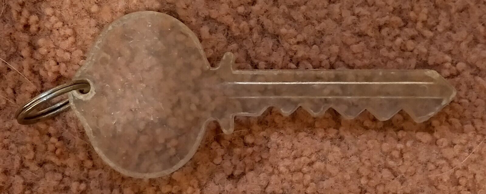 Vintage Large Plastic Clear Key Shaped Keychain FOB
