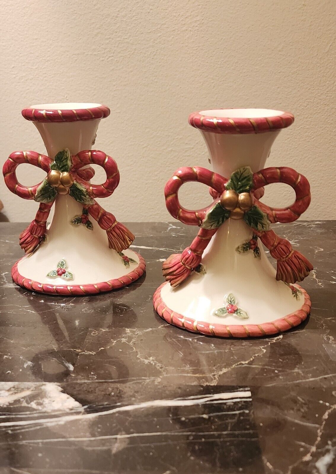 #49 Fitz and Floyd Holiday Candle Stick Holder Set of 2 $25.00