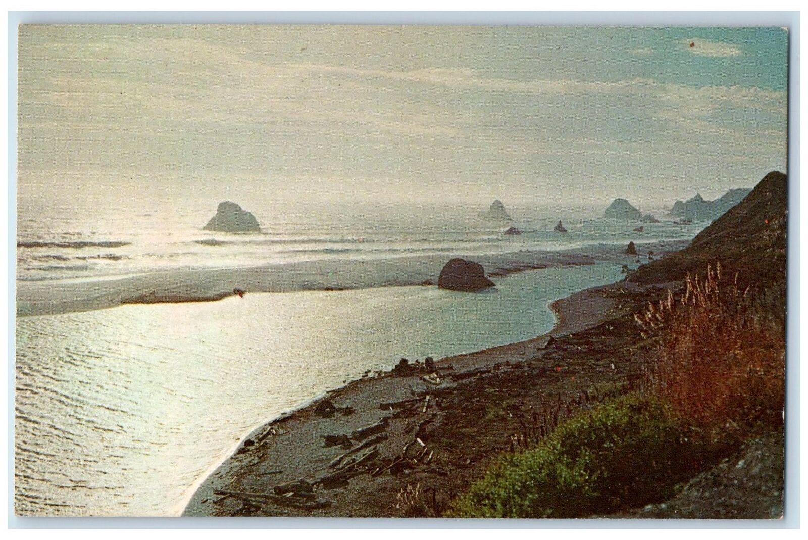 c1960s Russian River Meets The Pacific Scene At Jenner-By-The-Sea CA Postcard