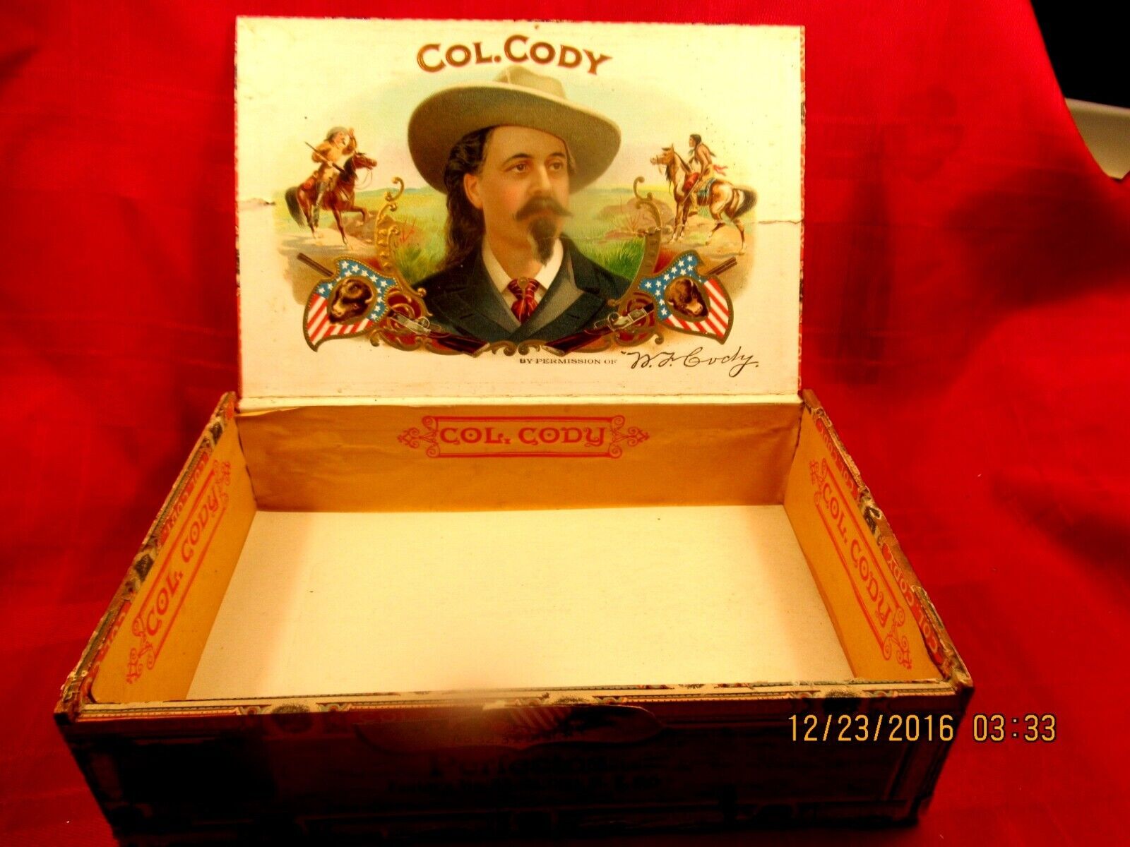 c1890  Col Cody - Buffalo Bill Cigar Box  - William F  - Superb - EX  RARE Label