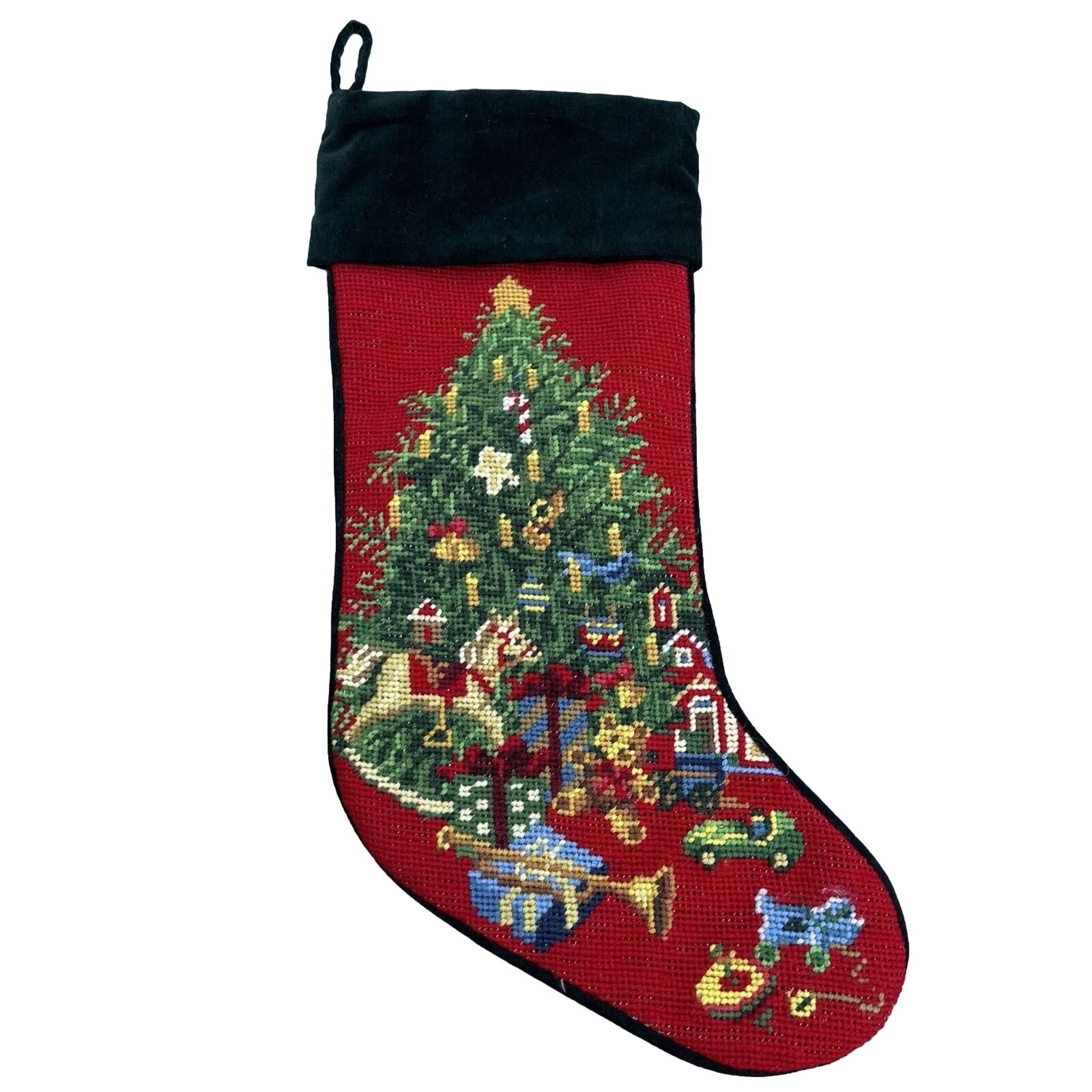Needlepoint Christmas Stocking Christmas Tree With Gifts & Toys 20”