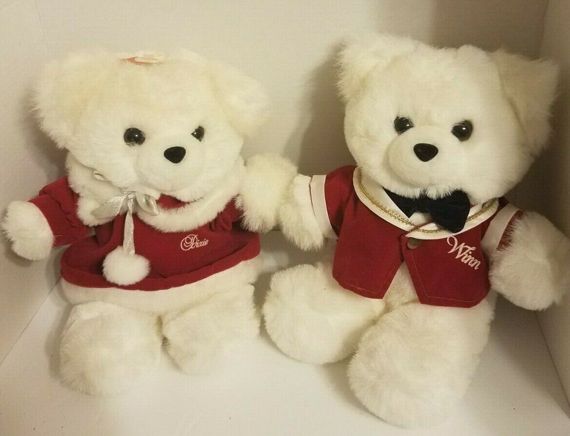 Vintage Pair of Dan Dee Winn & Dixie Plush Holiday Teddy Bears 12\