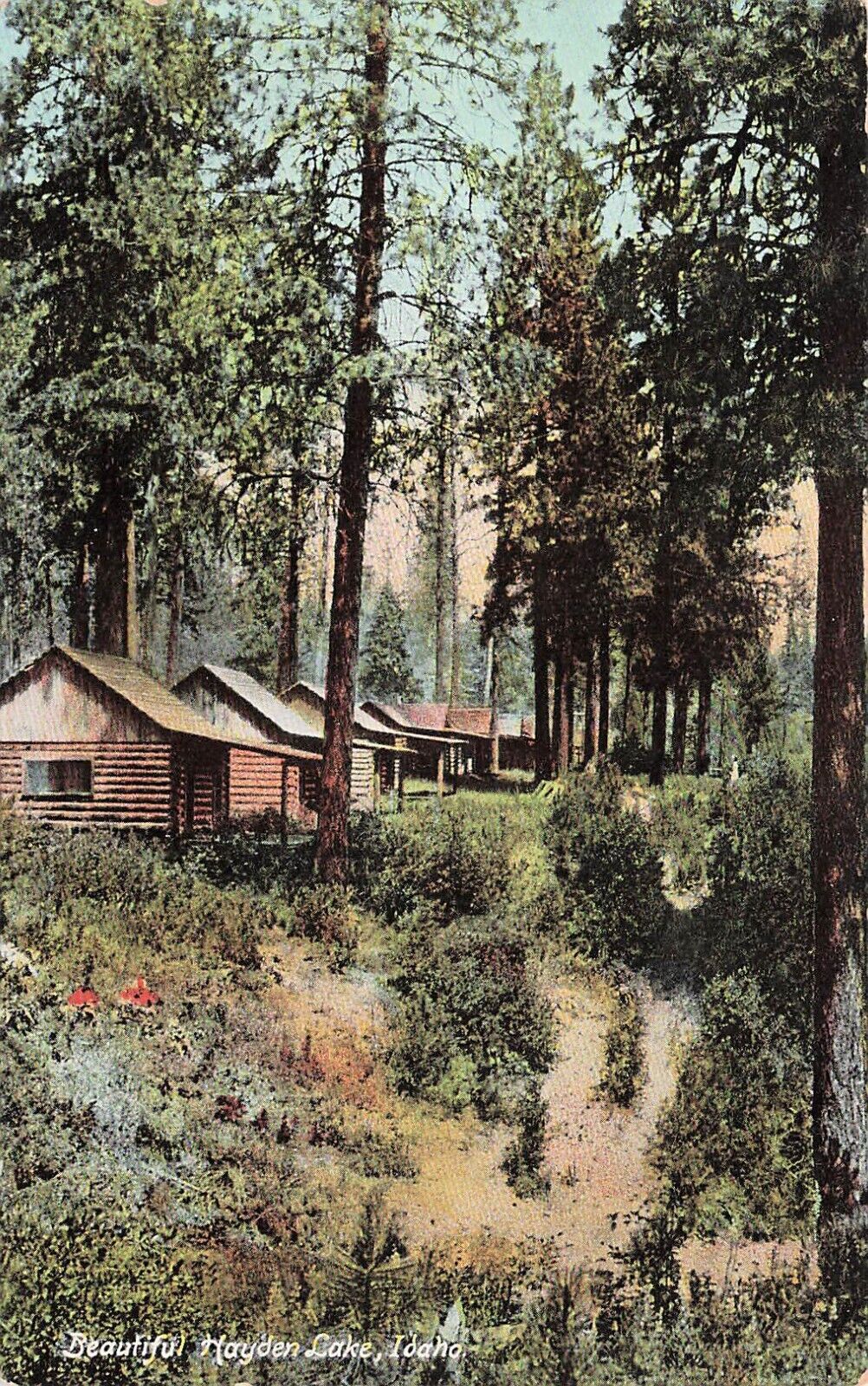Coeur d'Alene Hayden Lake ID Idaho Log Cabins Camp Cottage Vtg Postcard E23