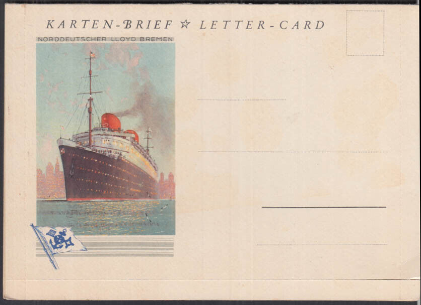Norddeutscher Lloyd Bremen Steamship Line Letter-Card unused 1930s