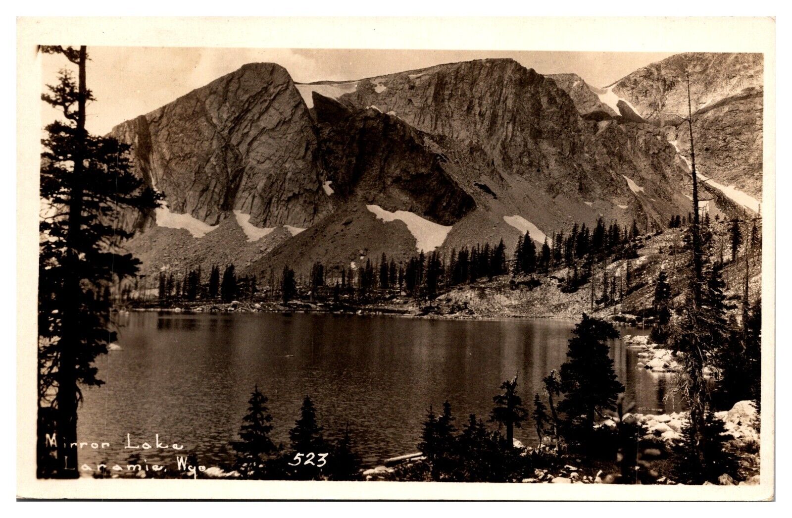 RPPC Mirror Lake, Landscape, Postmarked 1931, Laramie, WY Postcard