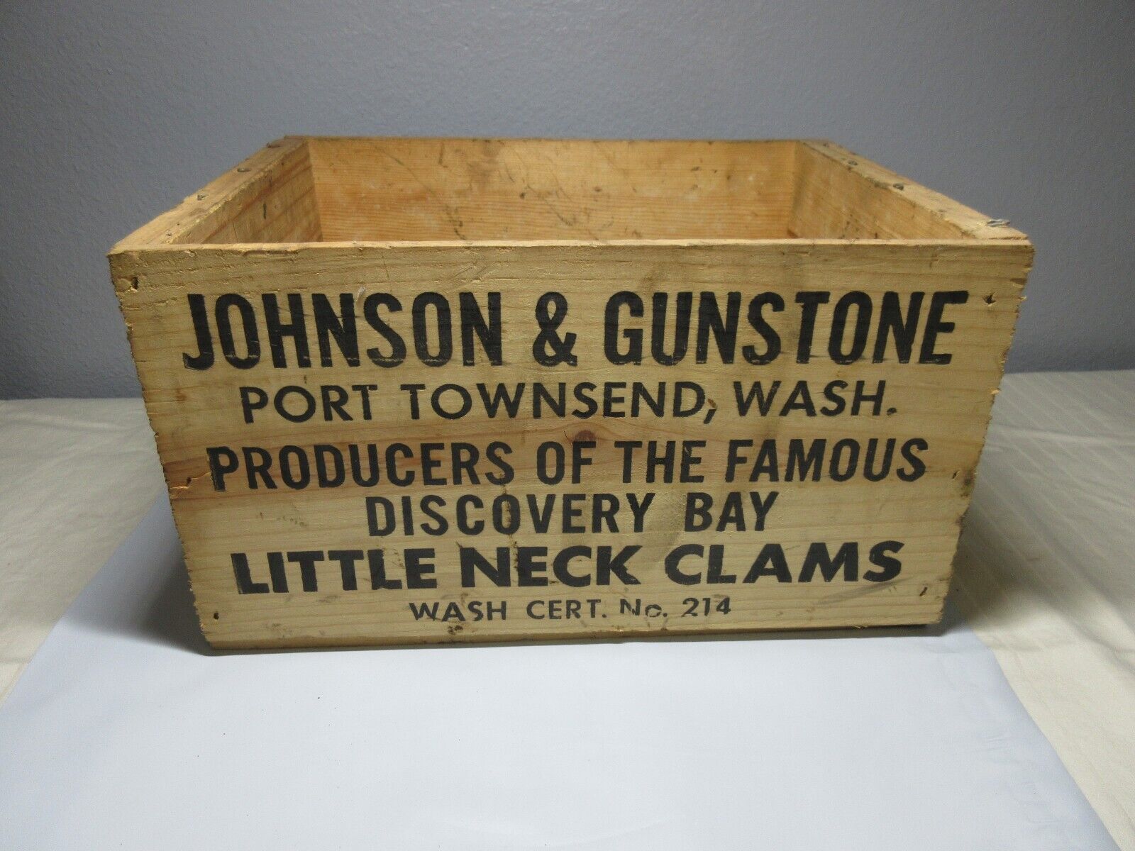 Vintage Johnson & Gunstone Little Neck Clams Wood Crate Box Oyster Port Townsend