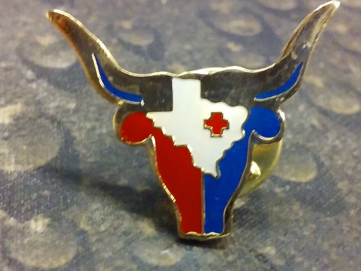 Texas Red Cross First Aid Longhorn pin badge USA Red White and Blue