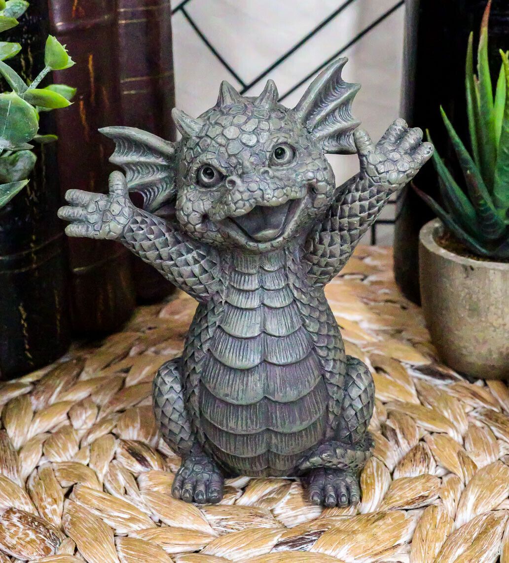 Hug Me Please Small Baby Garden Dragon With Wide Open Arms Statue Fantasy Decor