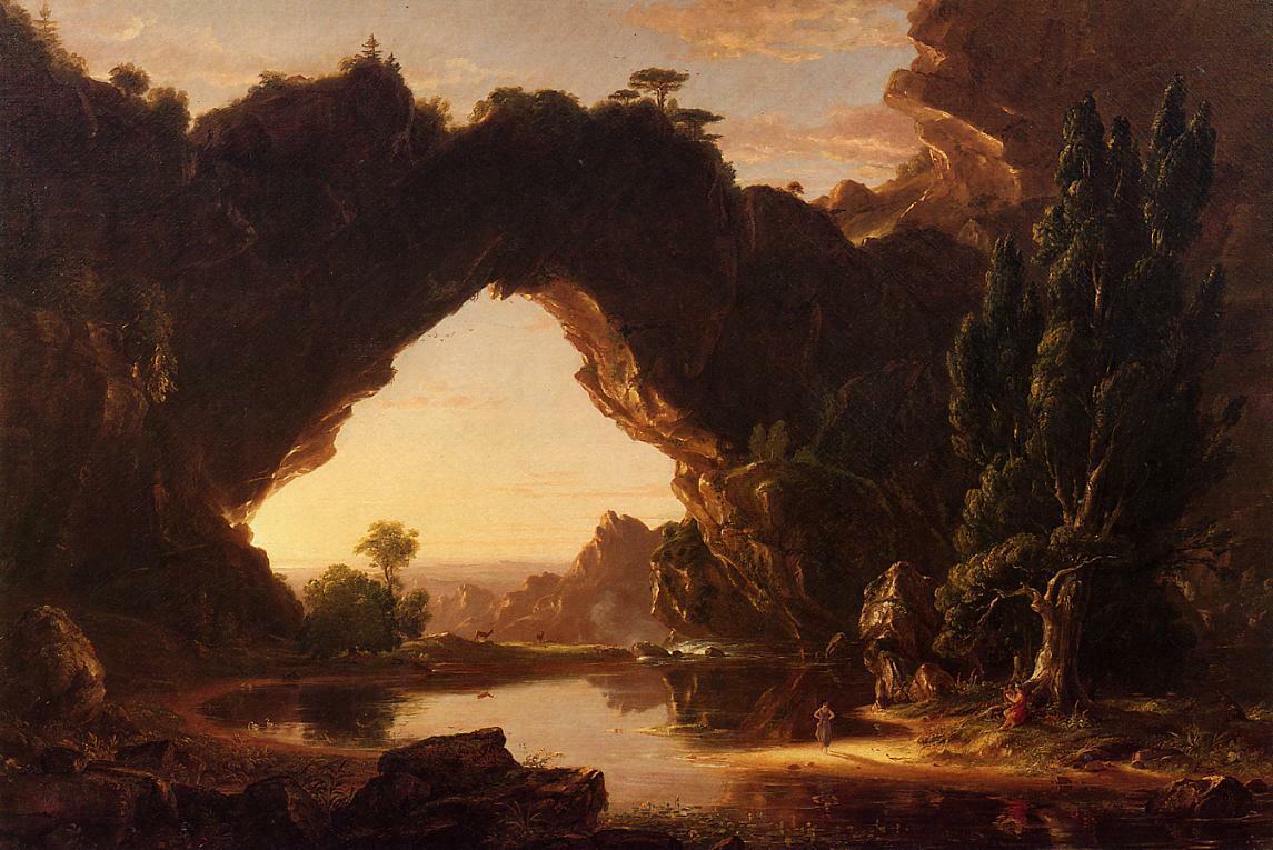 Oil painting beautiful landscape & water pool An-Evening-in-Arcadia-Thomas-Cole