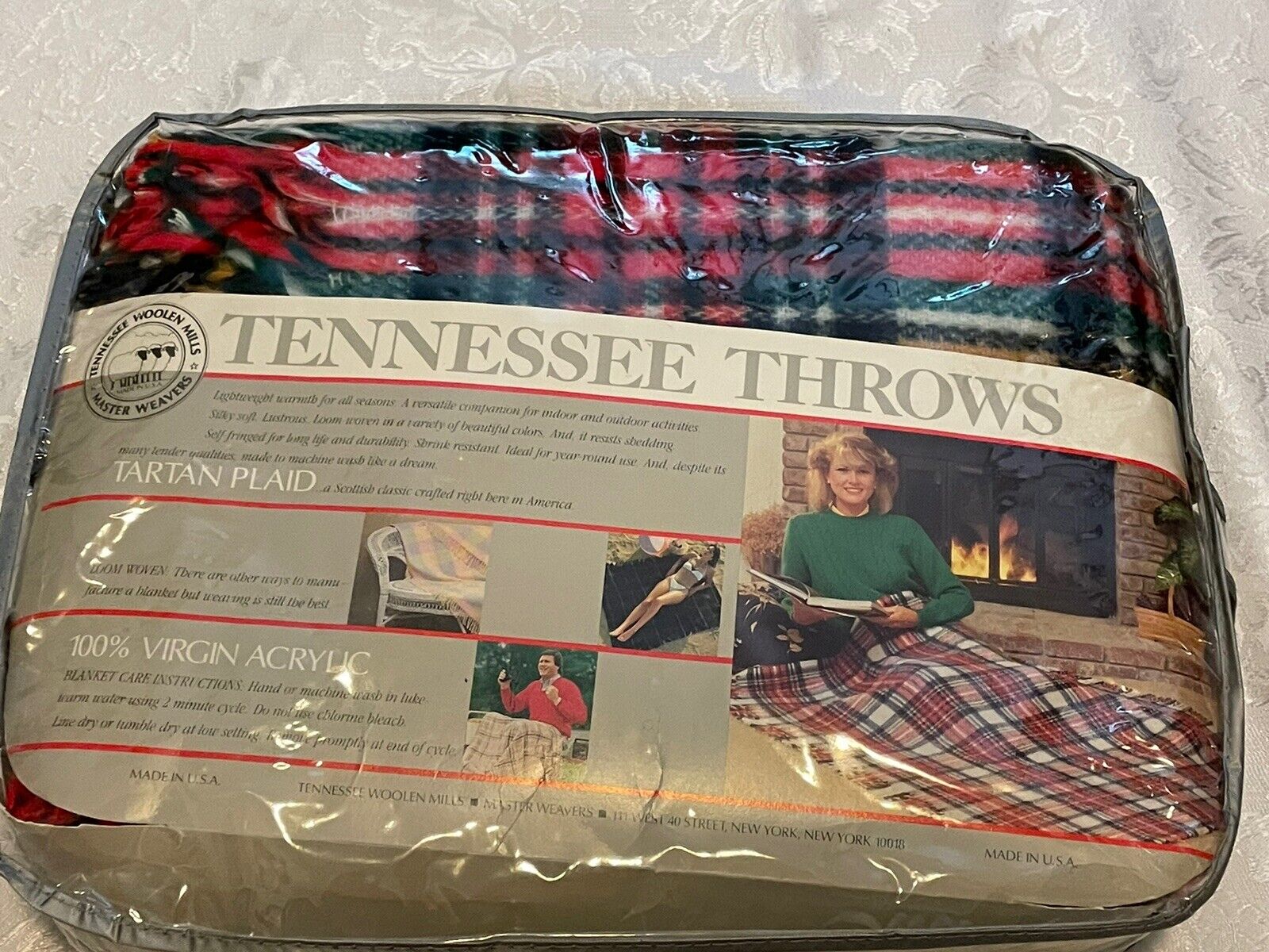 Tennessee Throws NEW NOS 100% Virgin Acrylic 50 x 60” Red Plaid USA Made