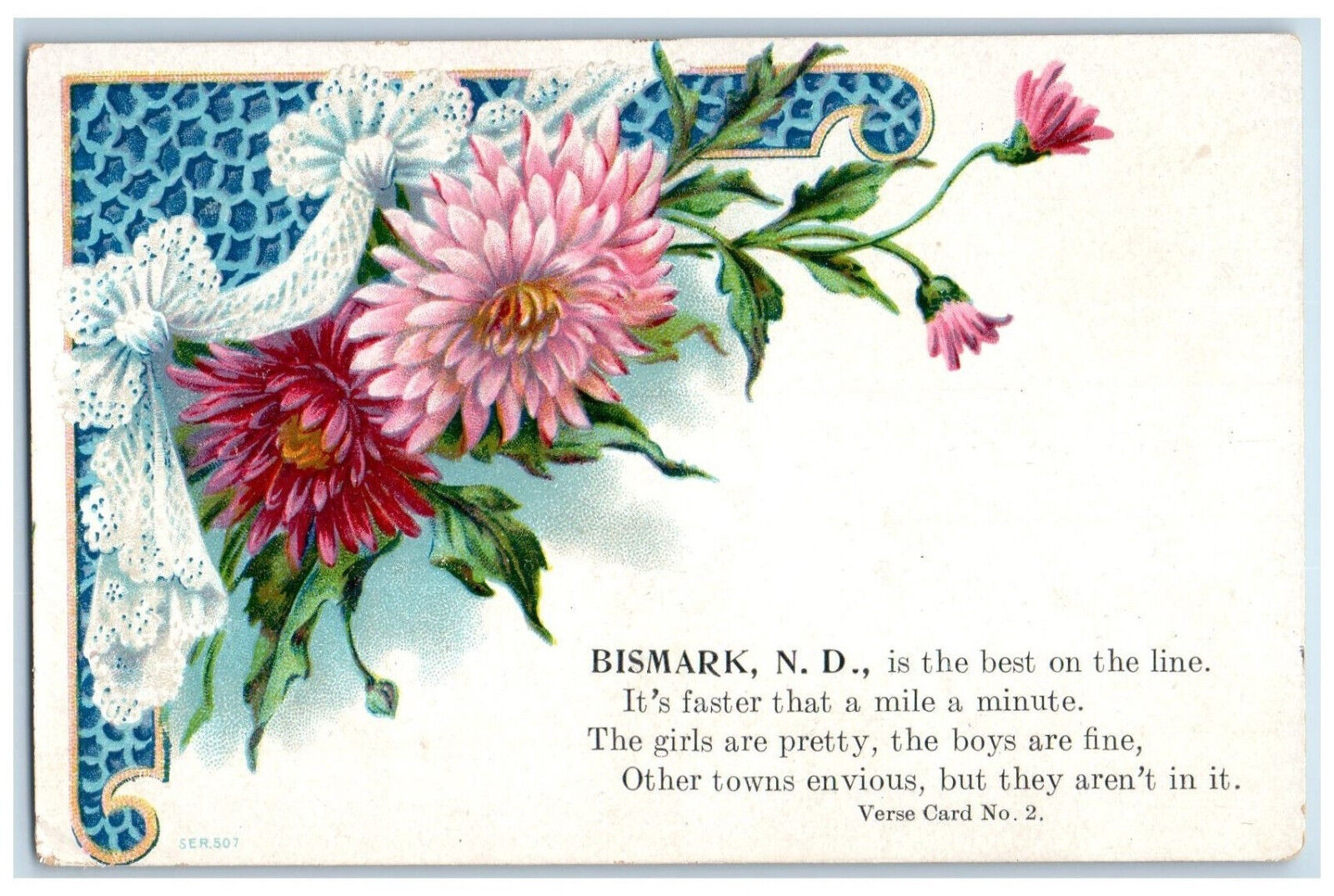 c1910 Flower Curtain Design Bismark North Dakota ND Unposted Postcard