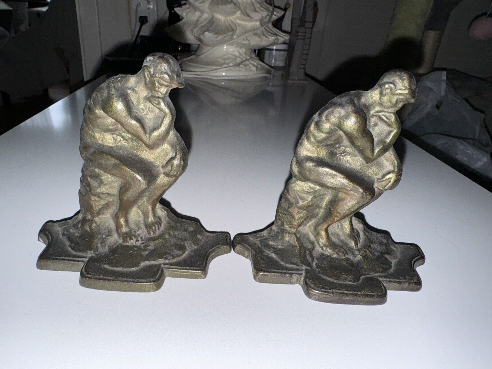 Pair of Vintage Cast Iron Bookends “The Thinker”  G9