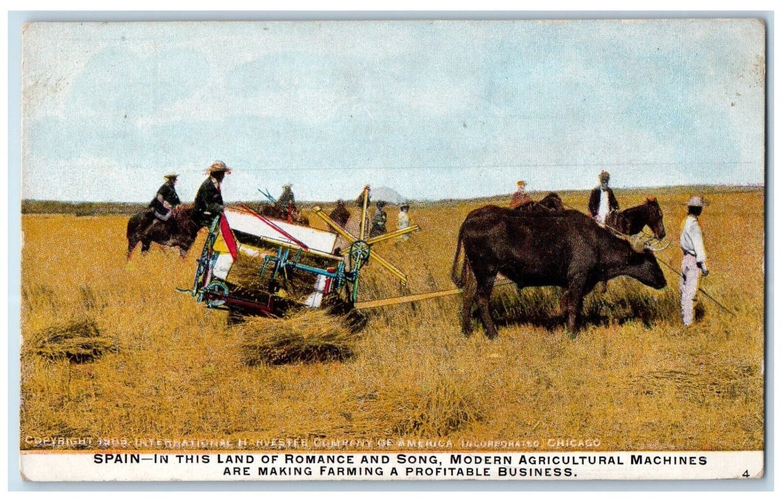 Spain Postcard Modern Agricultural Machines Oxen Farming Wheat c1910's Antique