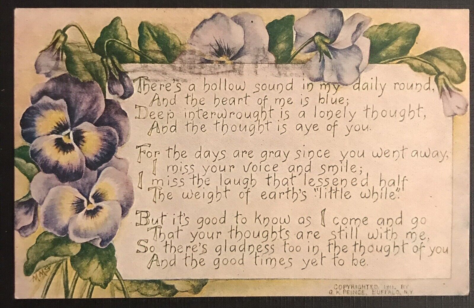 Antique Postcard Fantastic Friendship Poem Artist Signed Floral Framed