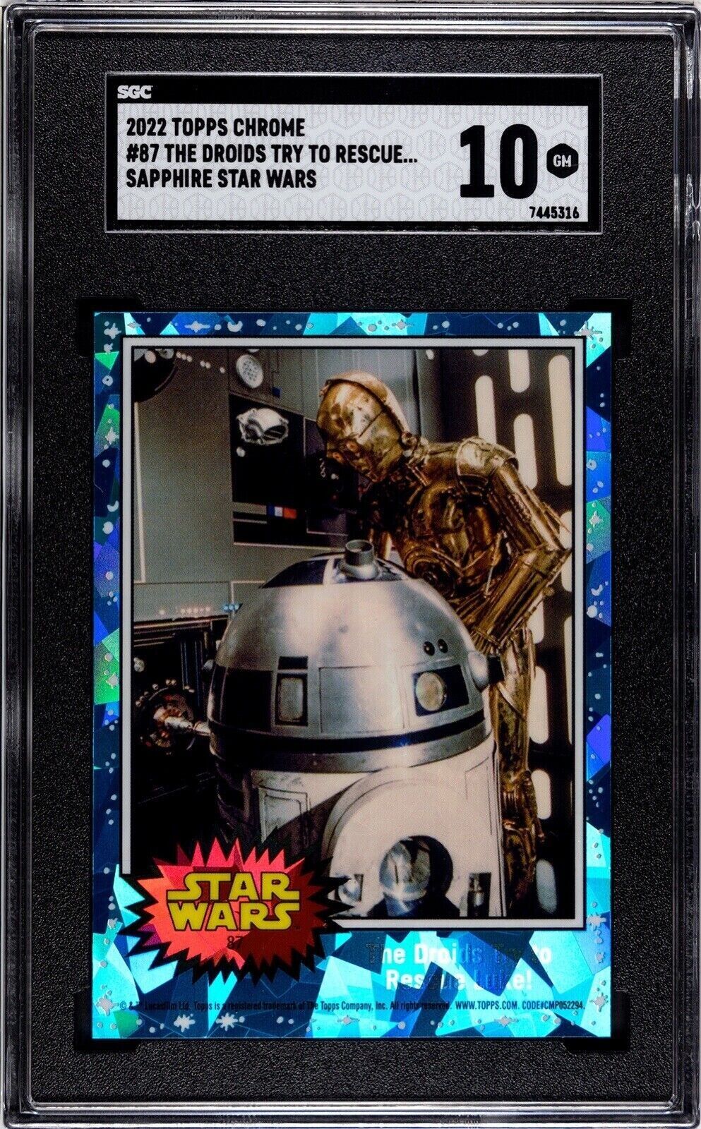 2022 Topps Chrome Star Wars Sapphire Droids Try To Rescue Luke #87 SGC 10