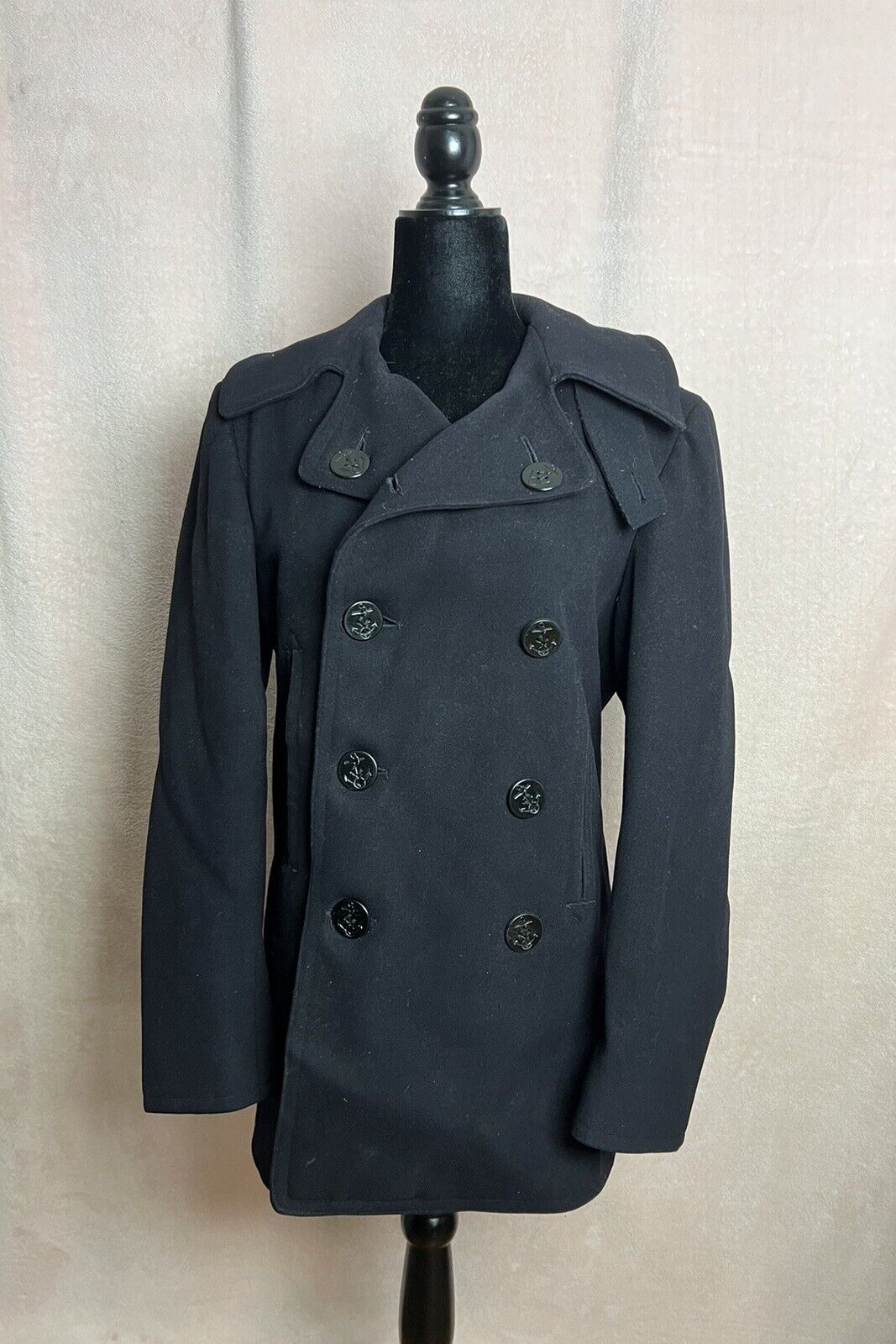 1940s Vintage WWII Naval Clothing Factory Navy Pea Coat  Size 36