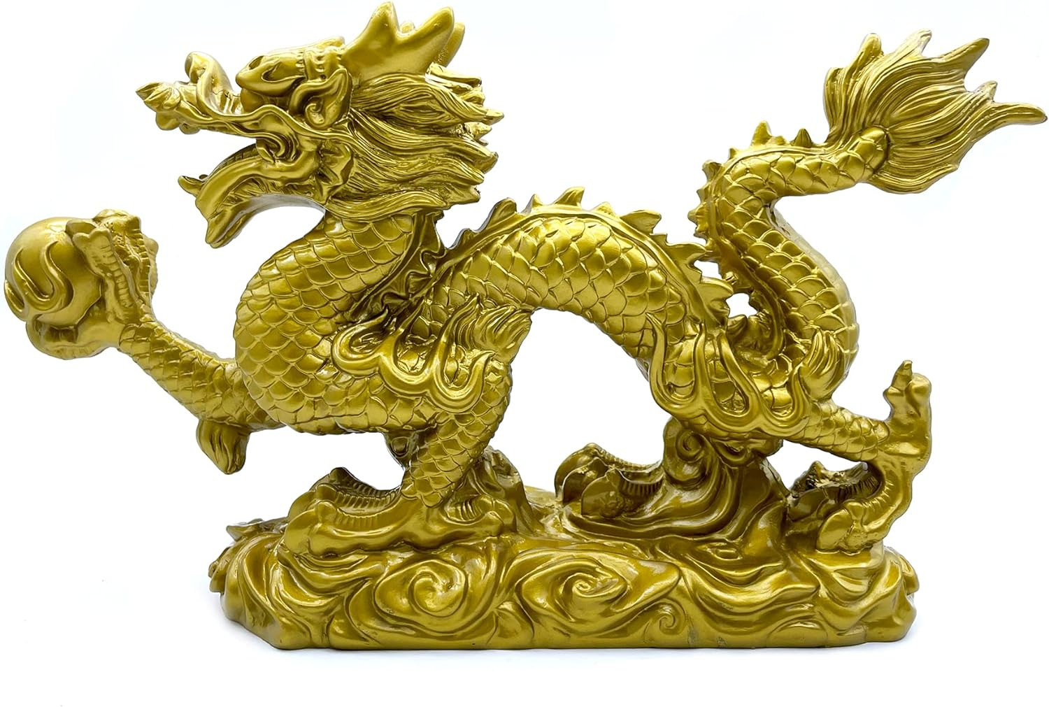 Large 13 Inch Chinese Gold Dragon Statue Feng Shui Decor Figurines Sculpture Col
