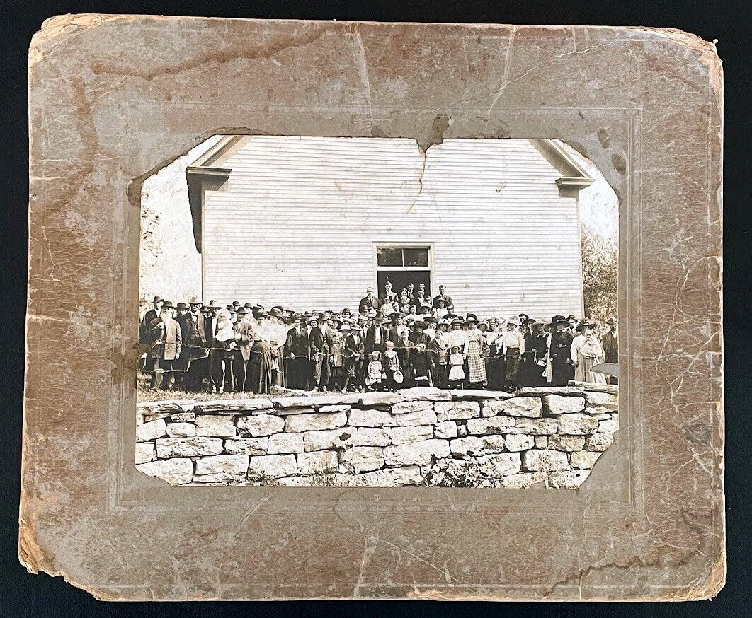 Antique Large Photograph Late 1800's era Photo of Church Congregation 12x10