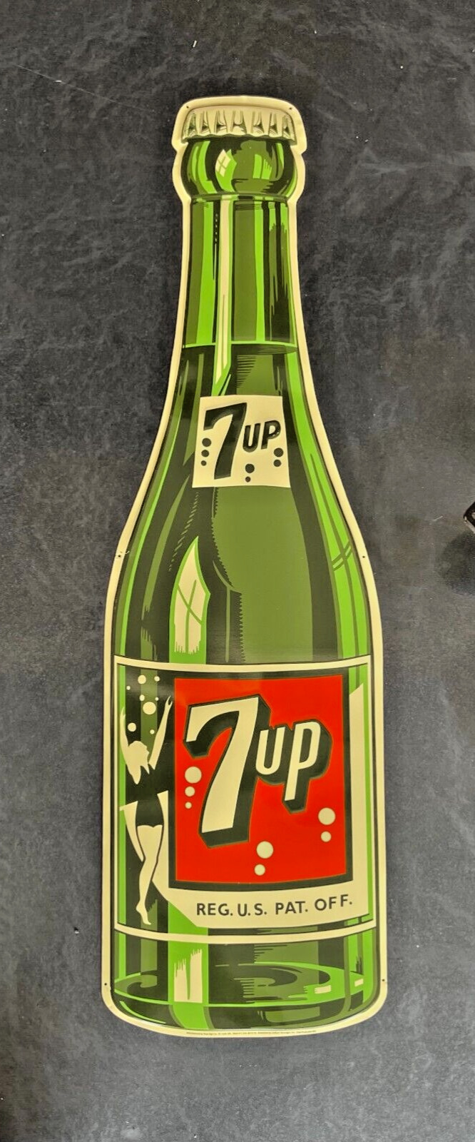 7UP large Soda Bottle Embossed Tin Sign ~ Stout Sign Total Production 850