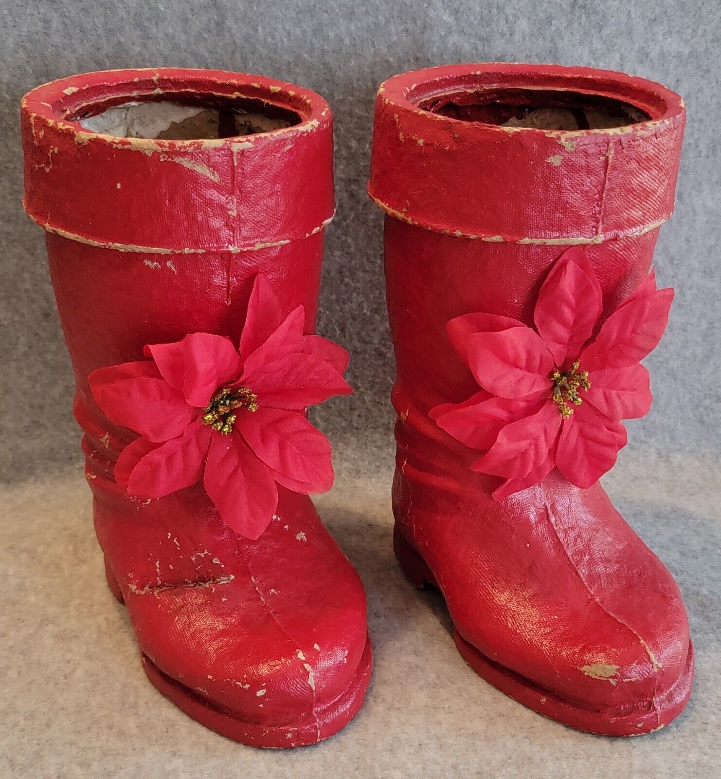 Vintage Christmas Paper Mache Red Santa Claus Boots Decoration