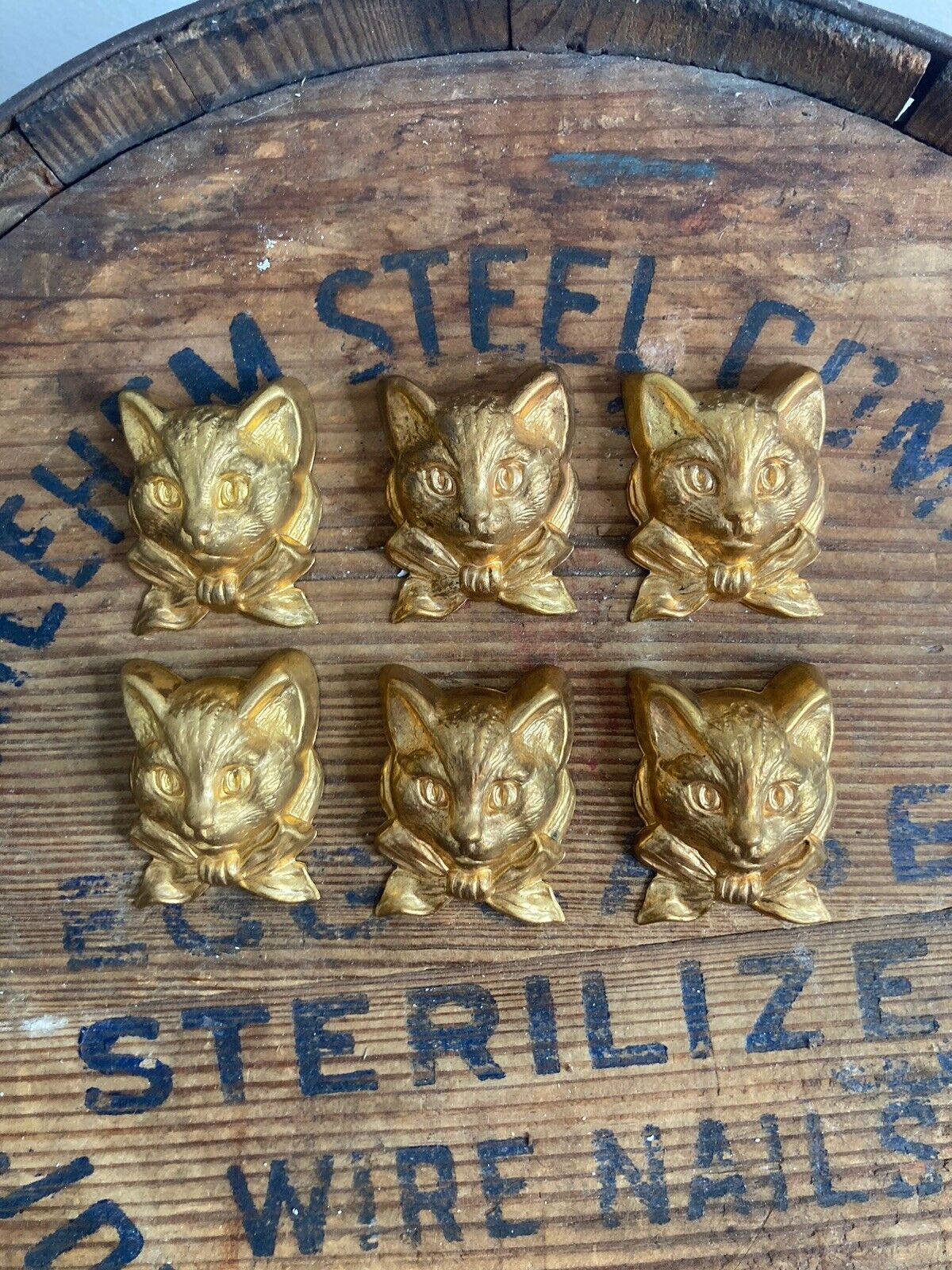 Set Of 6 Vintage metal Candy molds - cat Face
