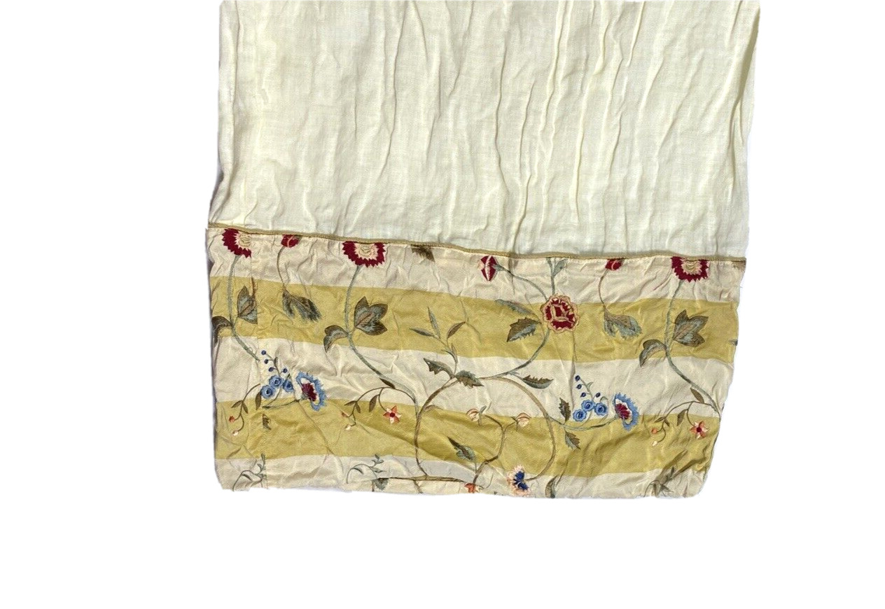 Vintage Linen Silk Pillowcases Pale Yellow Crewel Floral Embroidery King Sham