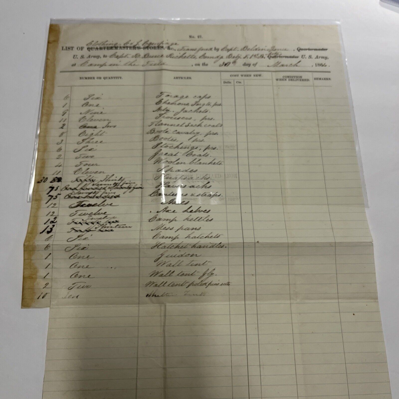 1864 Civil War Document 