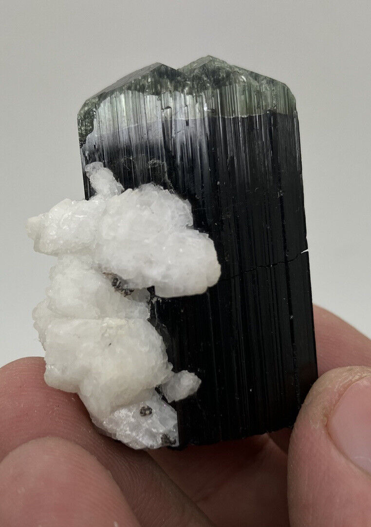 53g  Beautiful Green Cap Tourmaline Crystal With Feldspar Beautiful Combination.