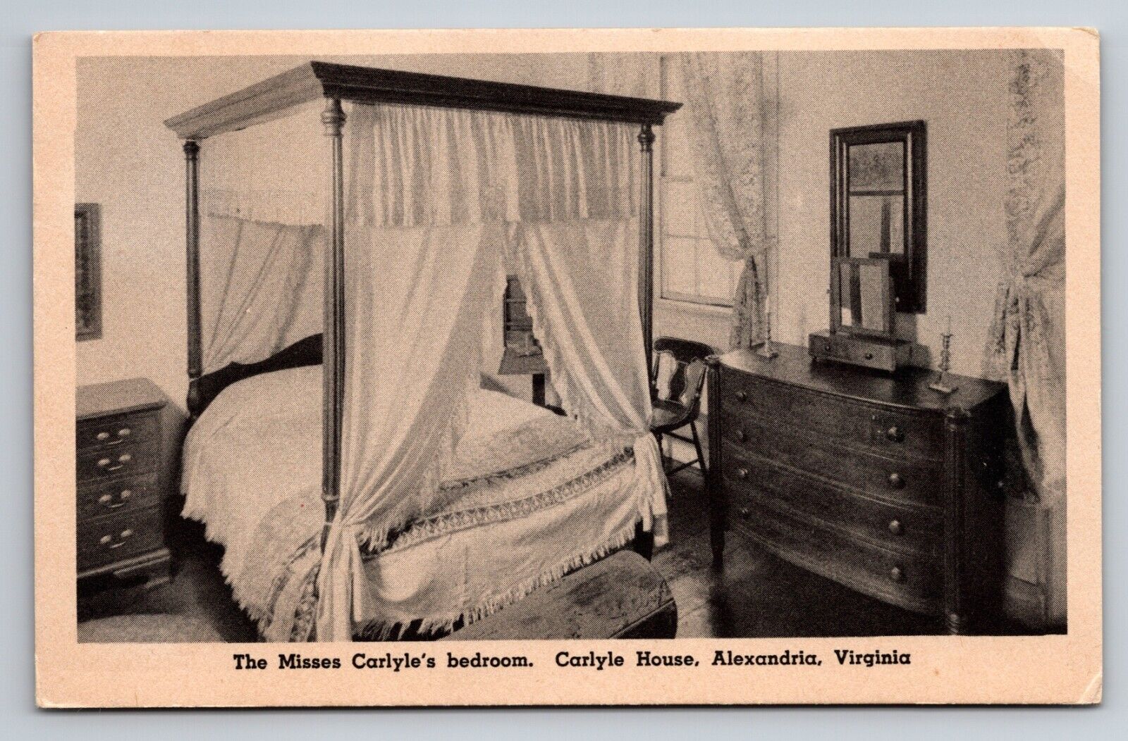 The Misses Carlyle's Bedroom Carlyle House Alexandria Virginia Vintage Postcard