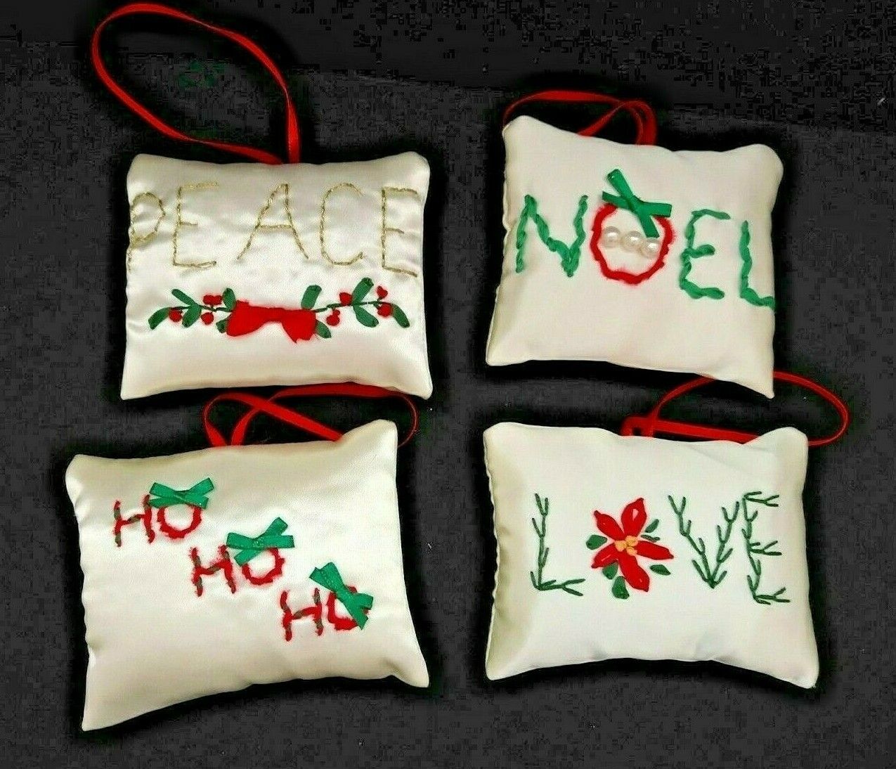 LOT 4 handmade ornaments HO HO HO NOEL PEACE LOVE