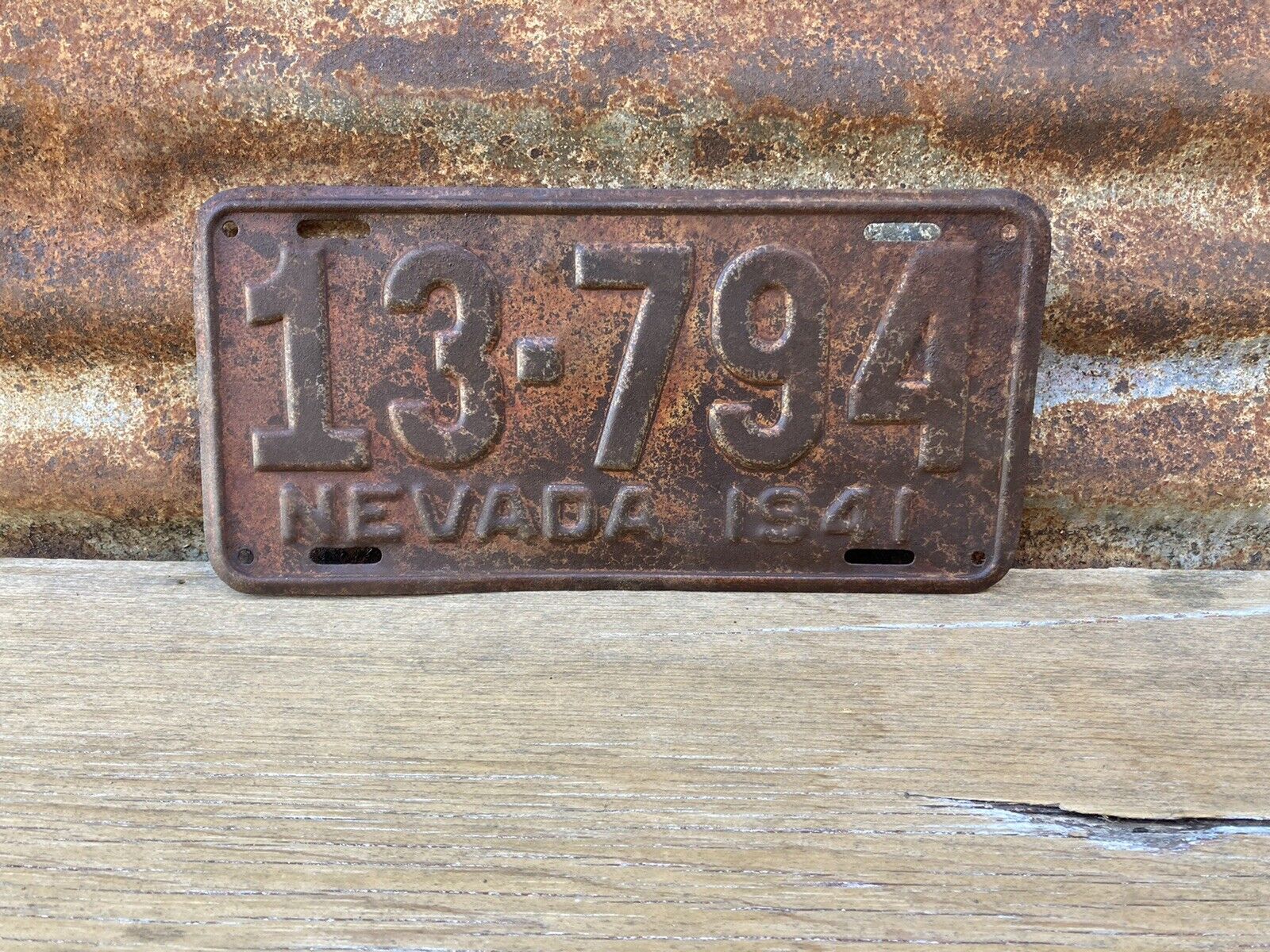 1941 Nevada License Plate Rusted Aged Patina Old Car Tag Auto Vintage Plate