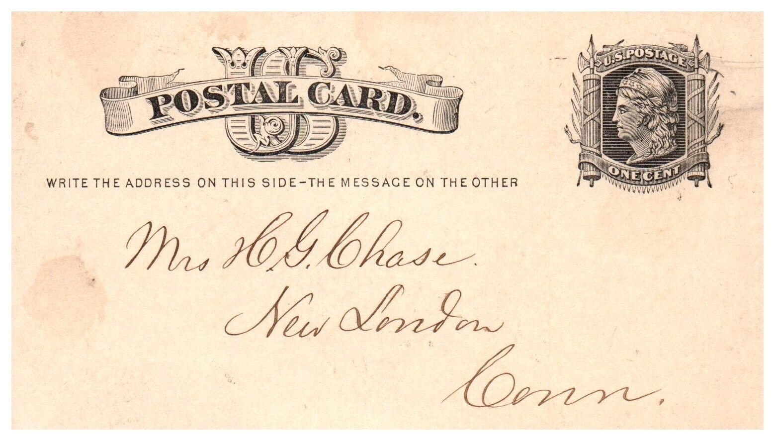 New London Connecticut CT Postal Card Oct 26 1878 Postcard H.G. Chase