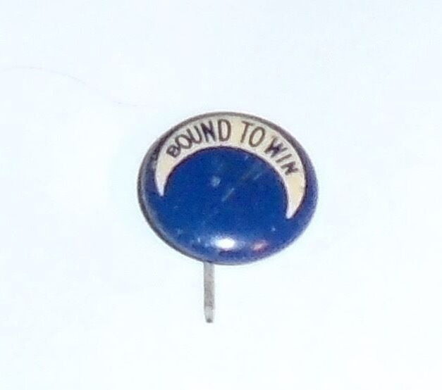 Vintage pin BOUND to WIN pinback ART DECO Design CRESCENT MOON button