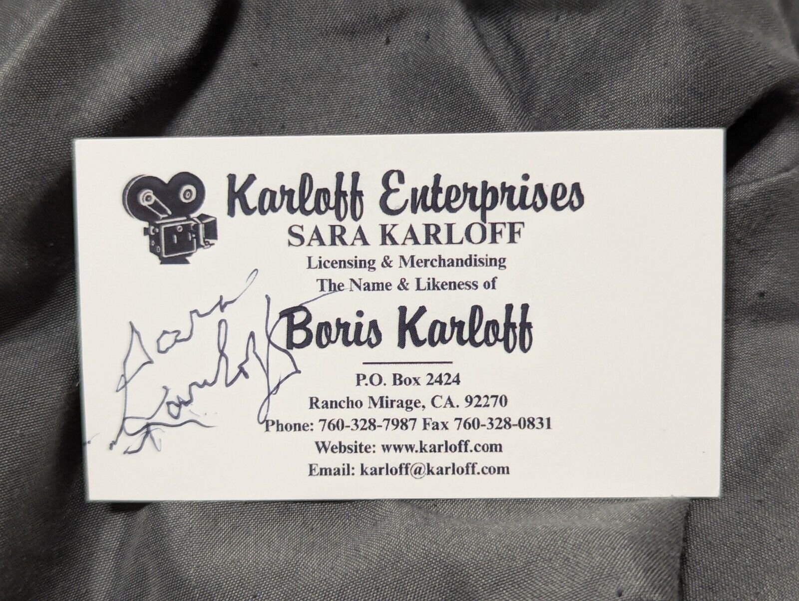 Sara Karloff signed autographed business card Daughter Of Boris  Karloff