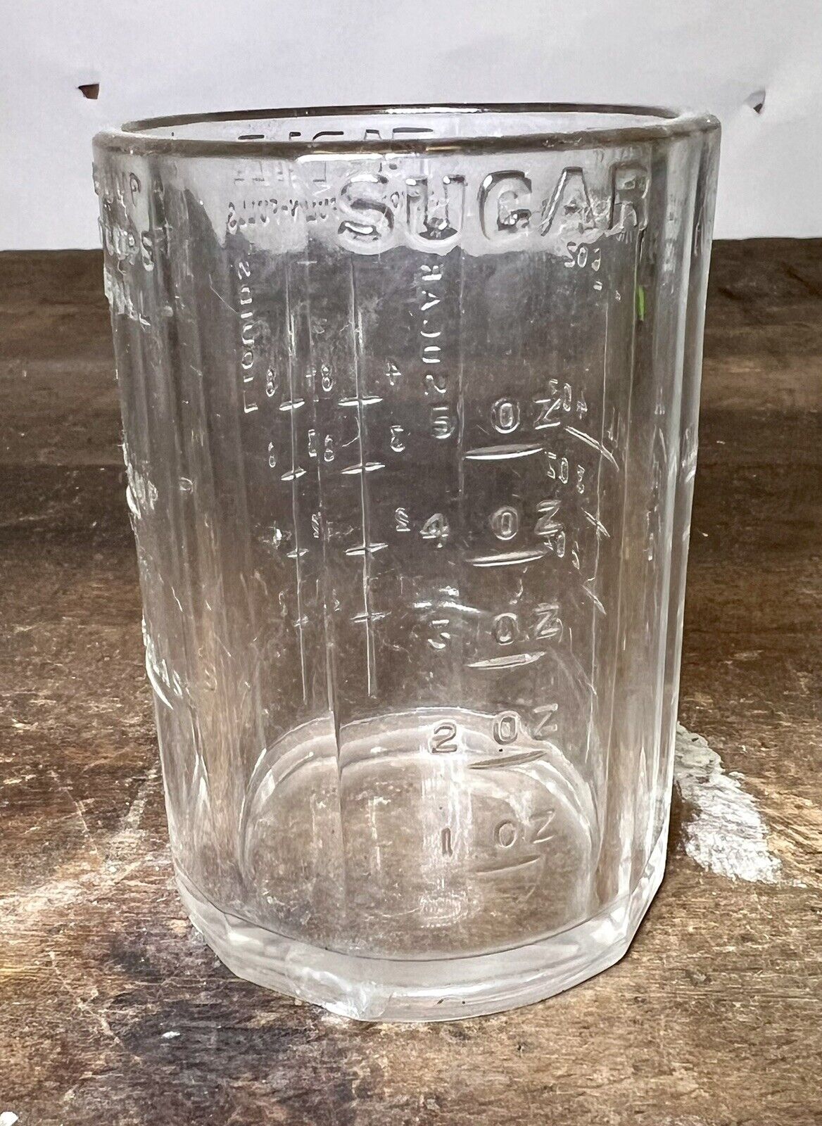 Scarce Antique 1800s 2 Cup Measuring Cup Clear Glass Embossed Sided