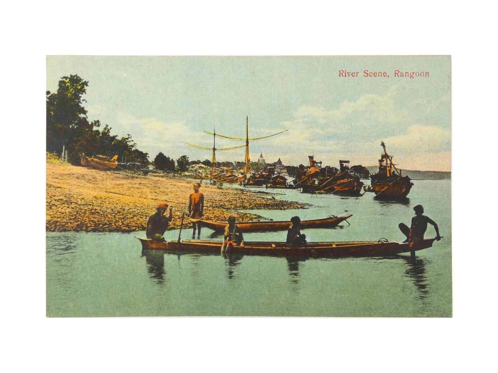 Vintage 1930s RIVER SCENE, RANGOON Burma ORIG Postcard