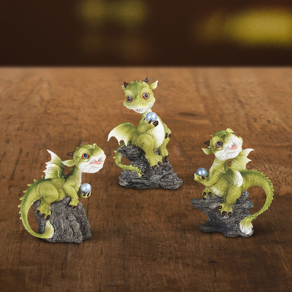 3-Piece Lovely Little Green Dragon in Different Poses on Rock 4.75\
