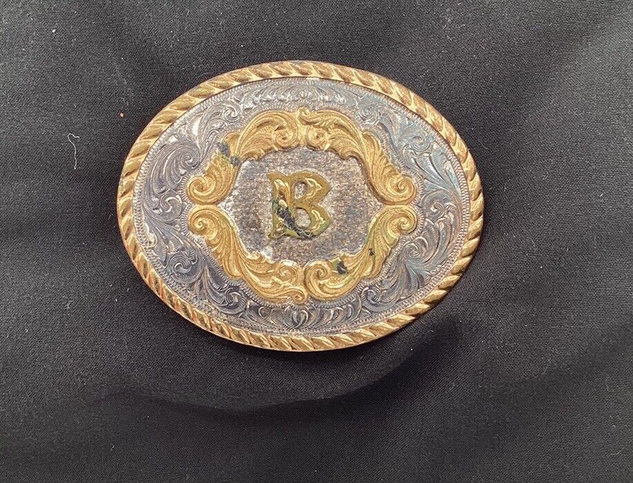 Letter B initial Custom Silver Plated Belt Buckle by Montana Silversmiths