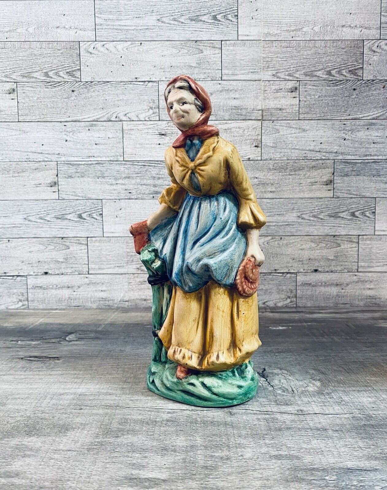 Vintage Hand Painted Ceramic Old Lady with Rope Figurine