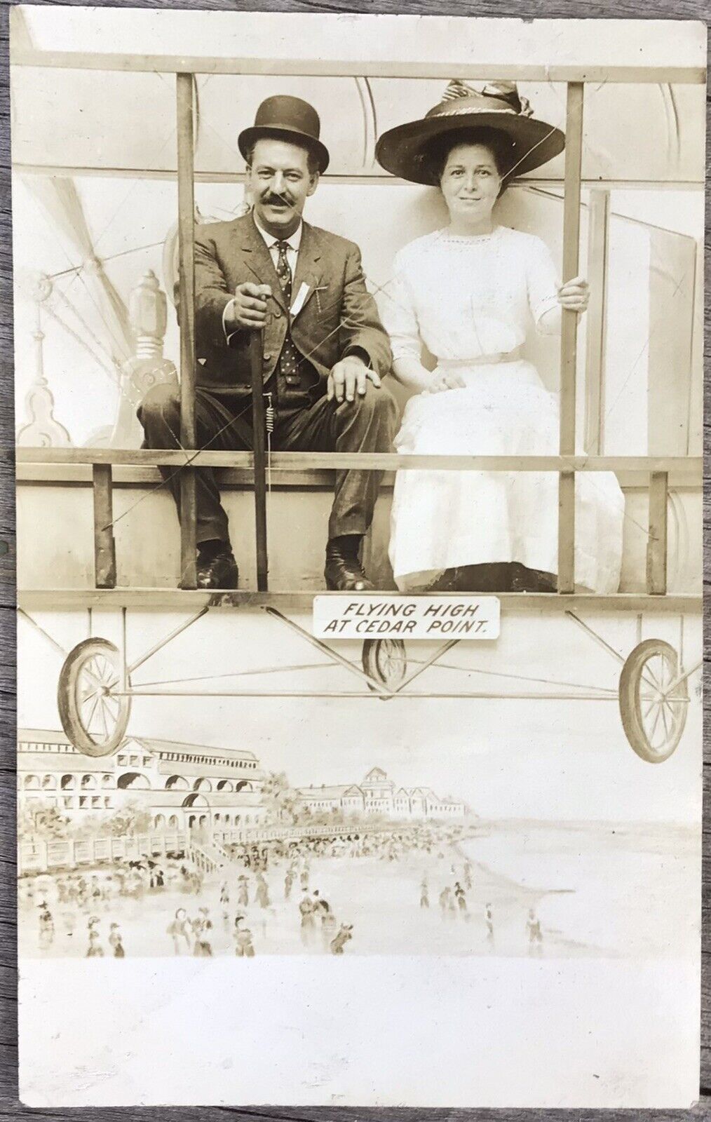 1900’s RPPC Postcard Flying High at Cedar Point Couple Airplane Antique Vintage