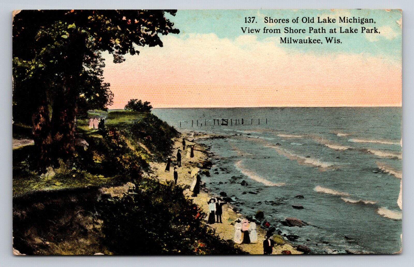 Lake Michigan From Shore Path Lake Park Milwaukee Wisconsin Posted 1912