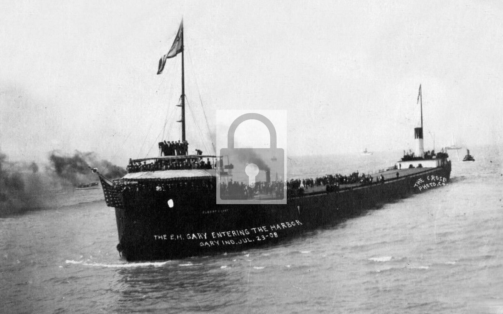 E H Gary Steamer Ship Entering Harbor Gary Indiana IN Reprint Postcard